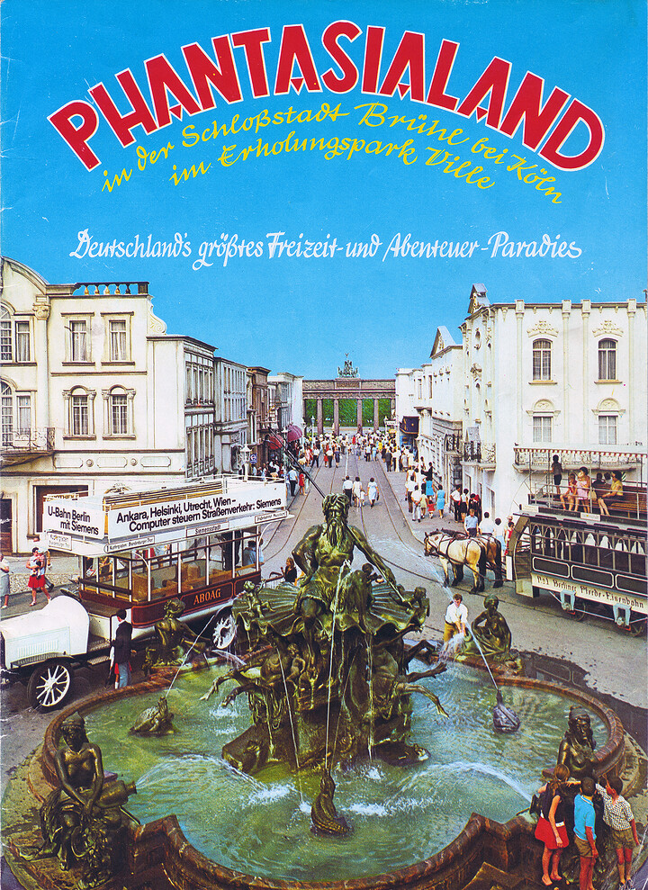 Cover vom Phantasialand Parkführer 1972 bis 1976 das den Neptunbrunnen und Alt-Berlin zeigt.