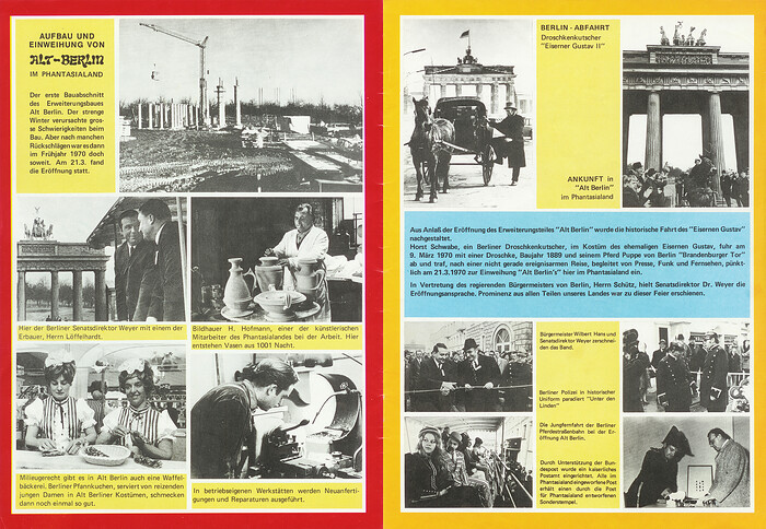 Parkführer 1977 - Seite 21 & 22. Bilder vom Bau und der Einweihung Alt-Berlins und vom Eisernen Gustav (Horst Schwabe).