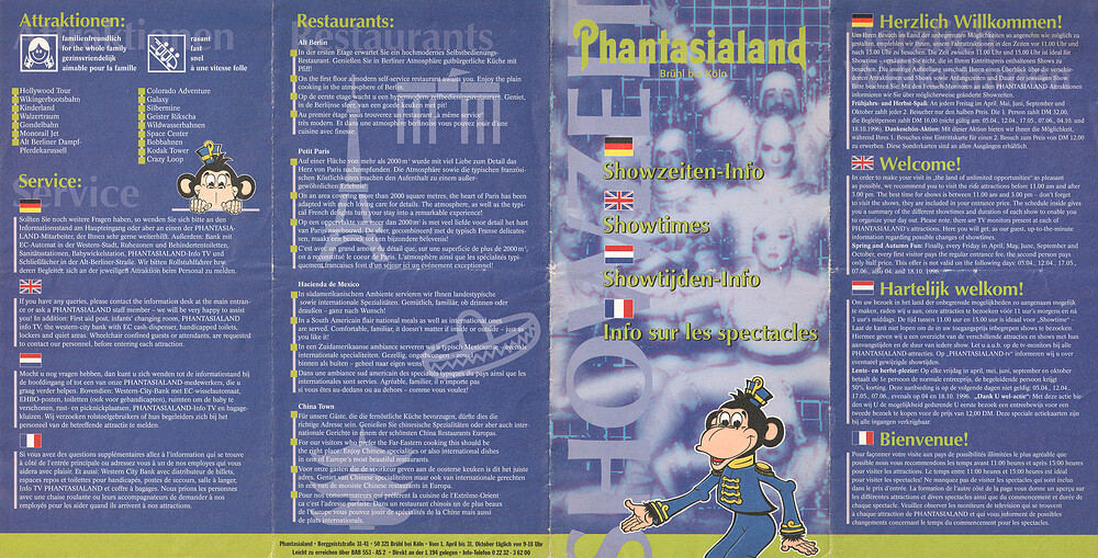 Phantasialand Showzeiten 1996 - Vorderseite