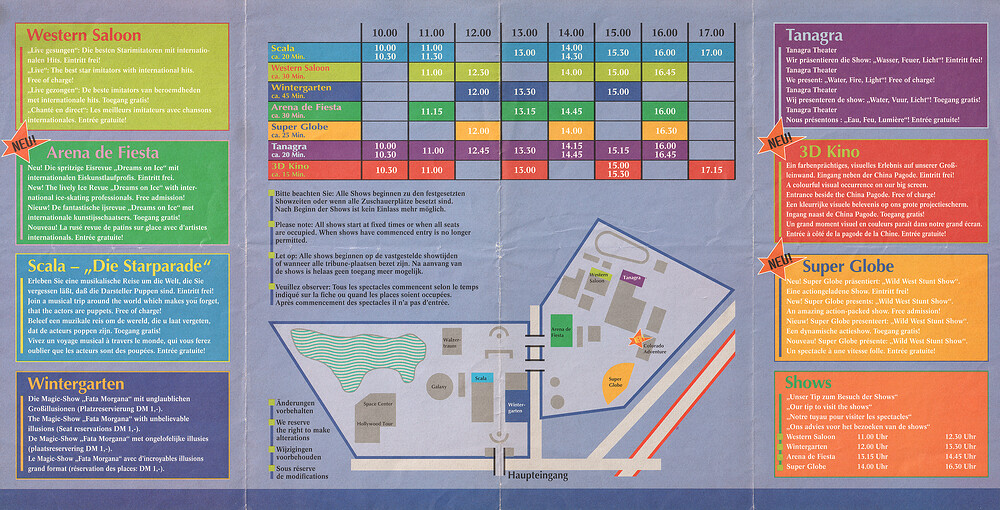 Phantasialand Showzeiten 1996 - Rückseite