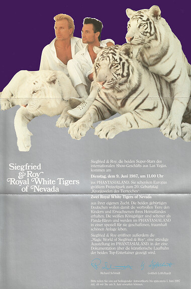 Einladung aus der "Phantasialand Siegfried & Roy Pressemappe von 1987".