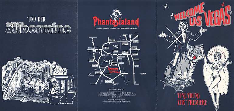 Außenseite der Phantasialand Einladung zu Premiere Welcome Las Vegas & Silbermine am 30.03.1984.